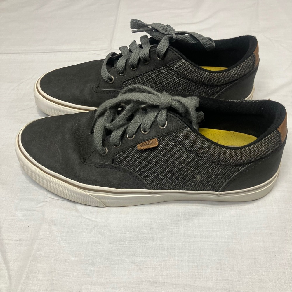 Vans Atwood Mens 9‎ Black Grey Low Top Skate Sneakers Brown Leather Accents